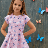 Pink Butterfly Daisy Bamboo Cap Sleeve Swirly Girl Dress Aaria Tees