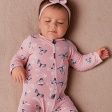 Pink Butterfly Daisy Bamboo Zipper Footie Aaria Tees
