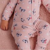 Pink Butterfly Daisy Bamboo Zipper Footie Aaria Tees