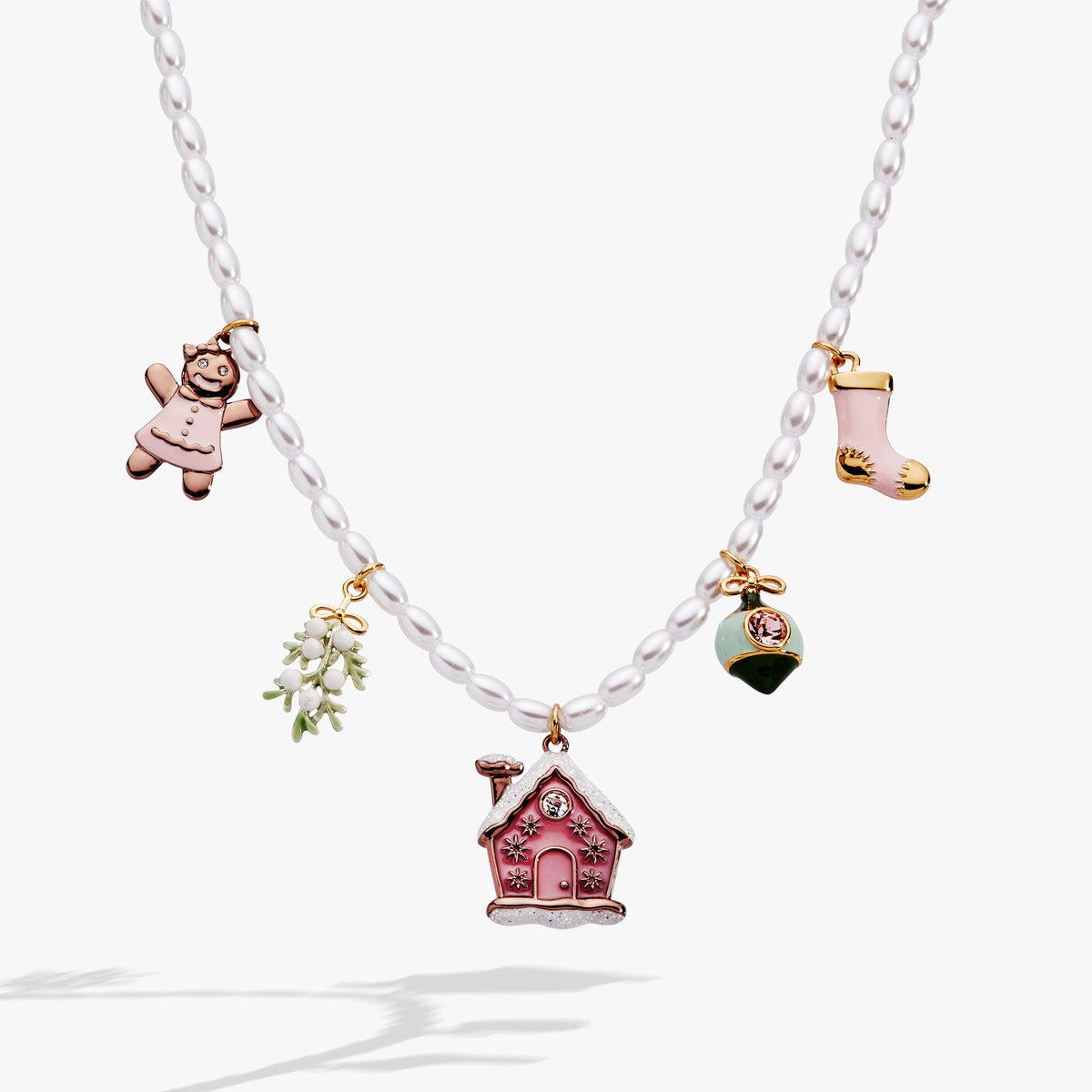 Pink Christmas Beaded Charm Necklace - Aaria Tees