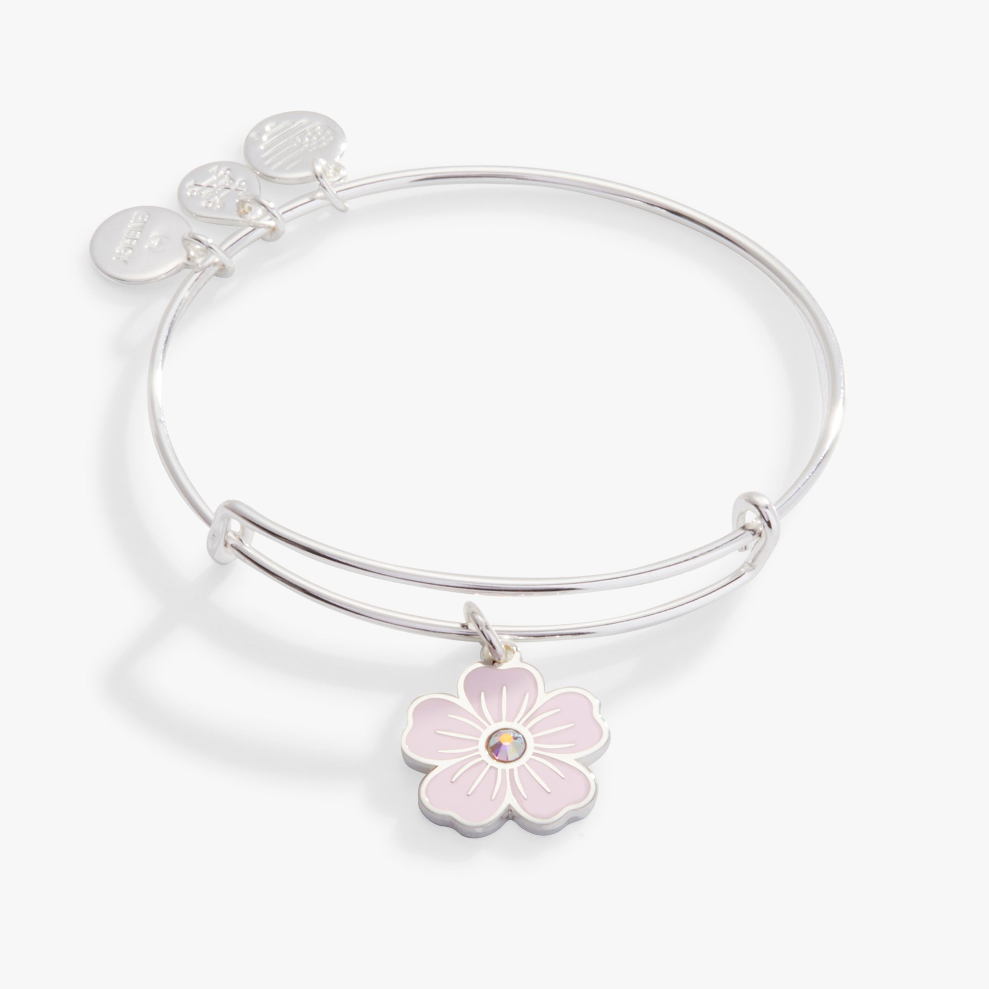 Pink Pansy and Crystal Charm Bangle Bracelet - Aaria Tees Aaria Tees