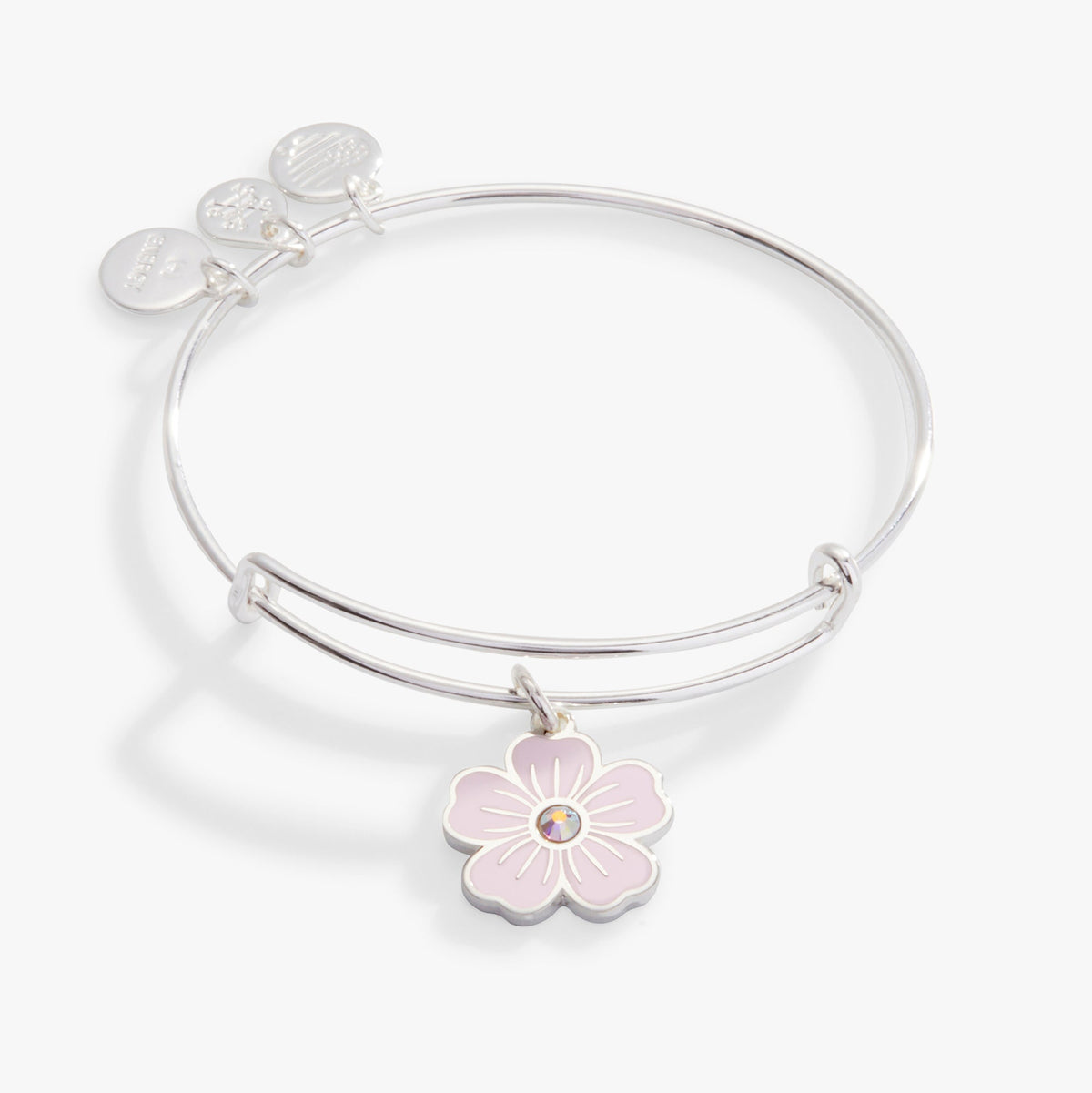 Pink Pansy and Crystal Charm Bangle Bracelet - Aaria Tees