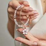 Pink Pansy and Crystal Charm Bangle Bracelet - Aaria Tees Aaria Tees