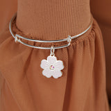 Pink Pansy and Crystal Charm Bangle Bracelet - Aaria Tees Aaria Tees