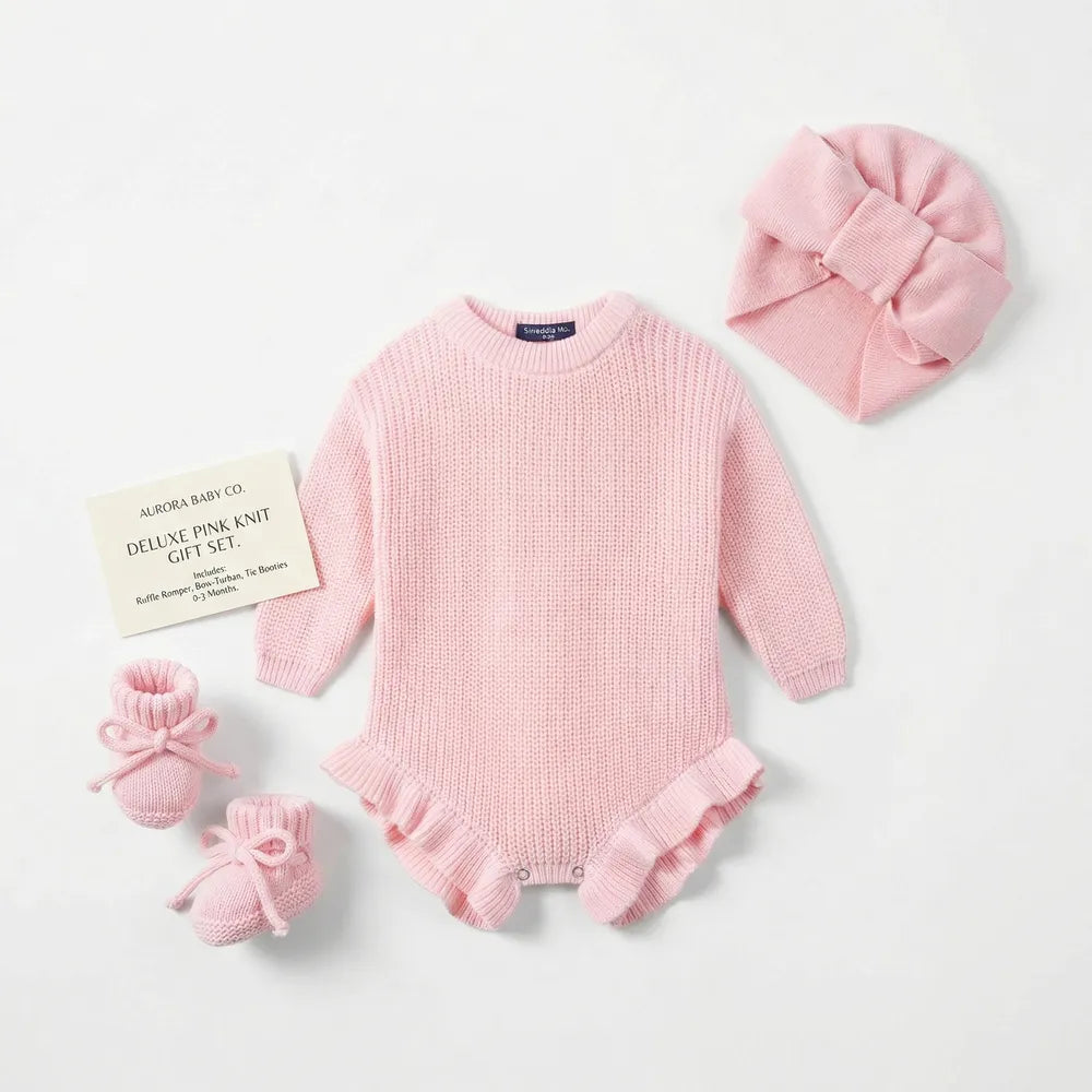 Ruffle Chunky Knit Baby Romper in Pink - Aaria Tees Aaria Tees