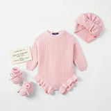 Ruffle Chunky Knit Baby Romper in Pink - Aaria Tees Aaria Tees