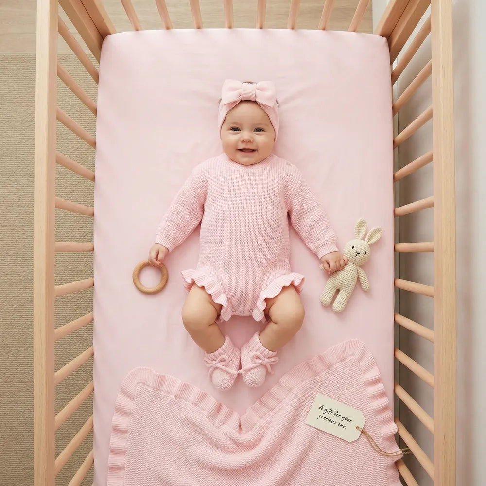 Ruffle Chunky Knit Baby Romper in Pink - Aaria Tees Aaria Tees