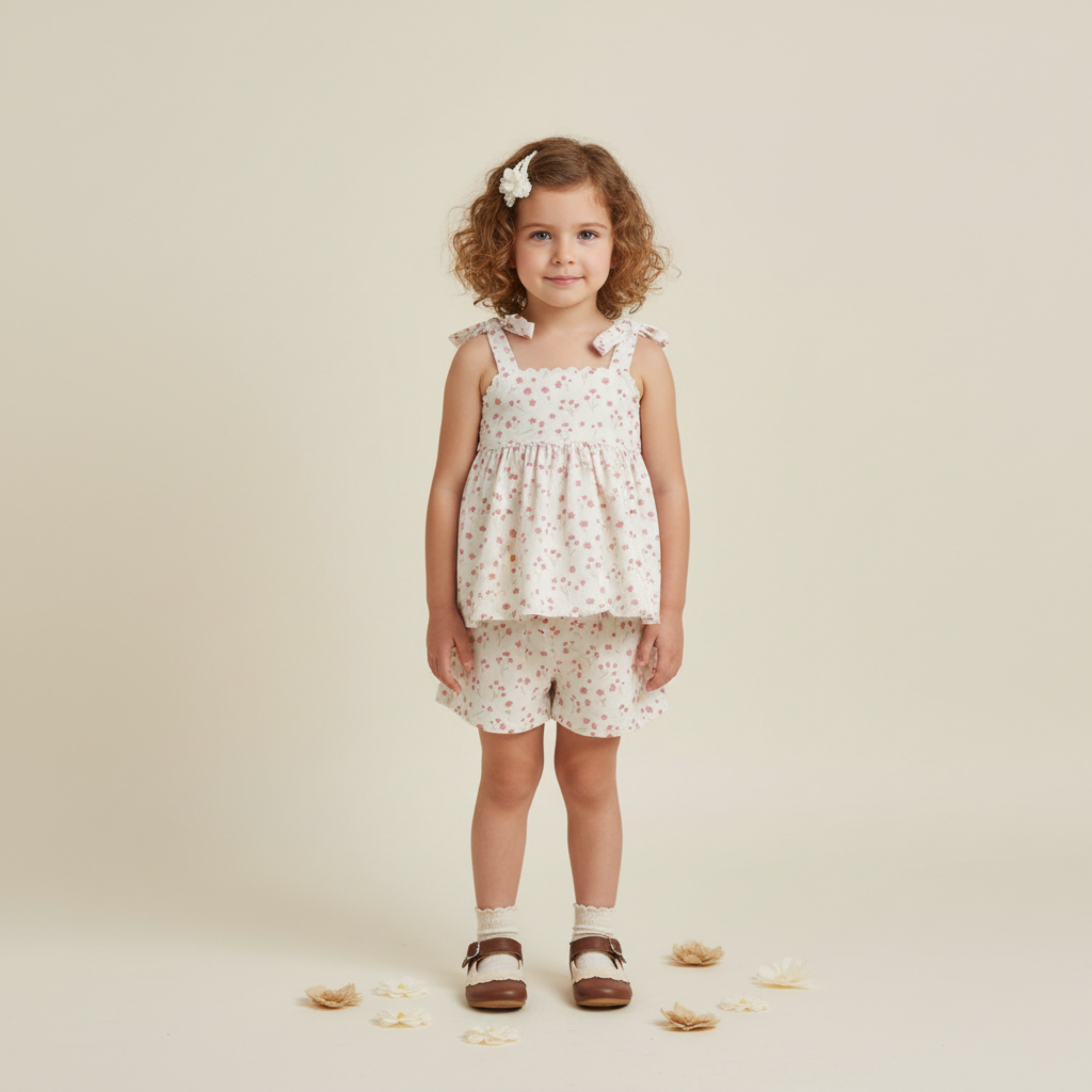 Organic Tie Up Top & Shorts Set - Pink  Bloom - Aaria Tees Aaria Tees