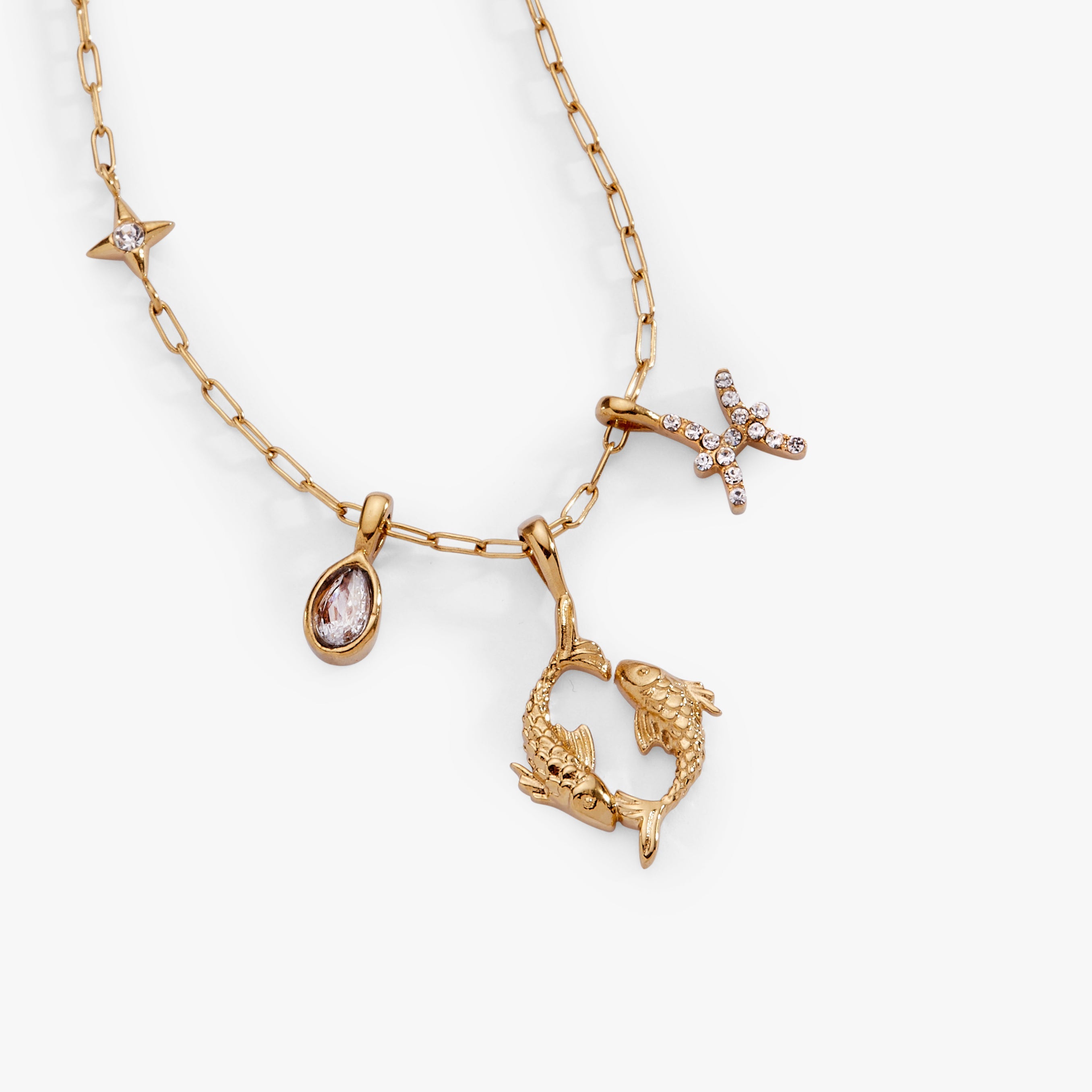Pisces Zodiac Charm Cluster Necklace - Aaria Tees Aaria Tees