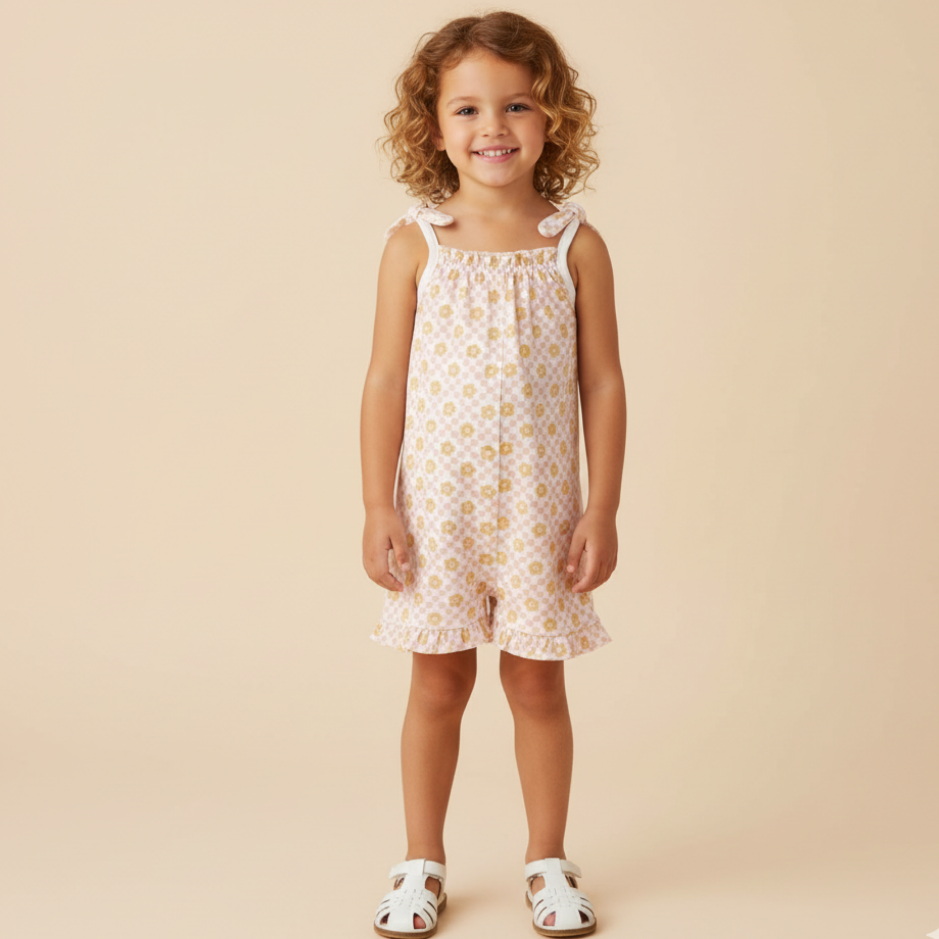 Organic Ruffle Jumpsuit - Pop Floral - Aaria Tees Aaria Tees