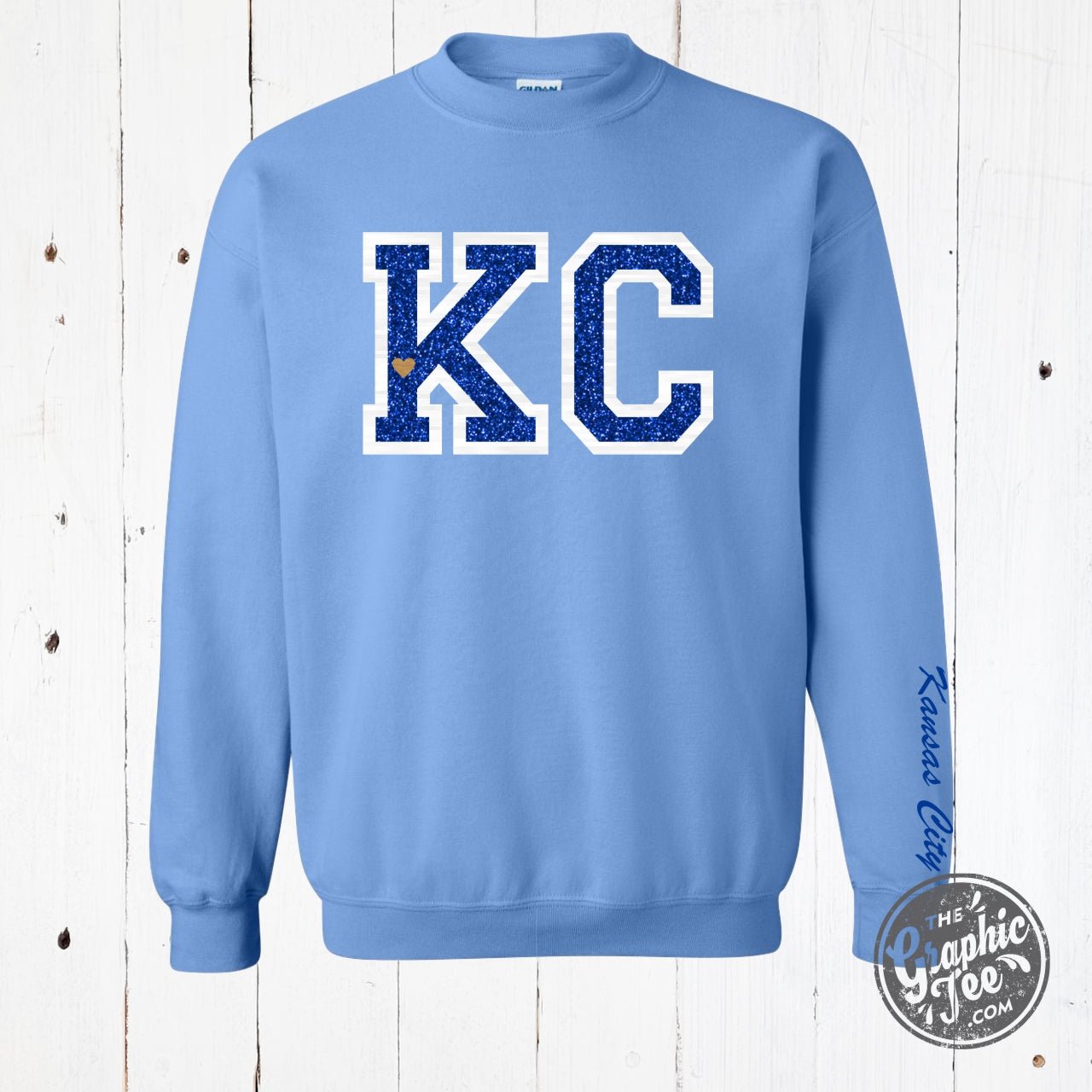 Powder Blue KC Glitter Applique Crewneck Sweatshirt - Aaria Tees Aaria Tees