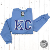 Powder Blue KC Glitter Applique Crewneck Sweatshirt - Aaria Tees Aaria Tees