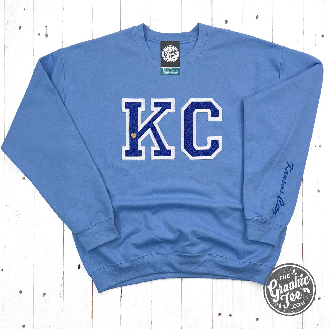 Powder Blue KC Glitter Applique Crewneck Sweatshirt - Aaria Tees Aaria Tees