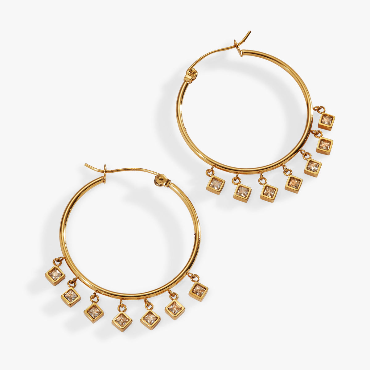 Princess Cut Crystal Hoop Earrings - Aaria Tees