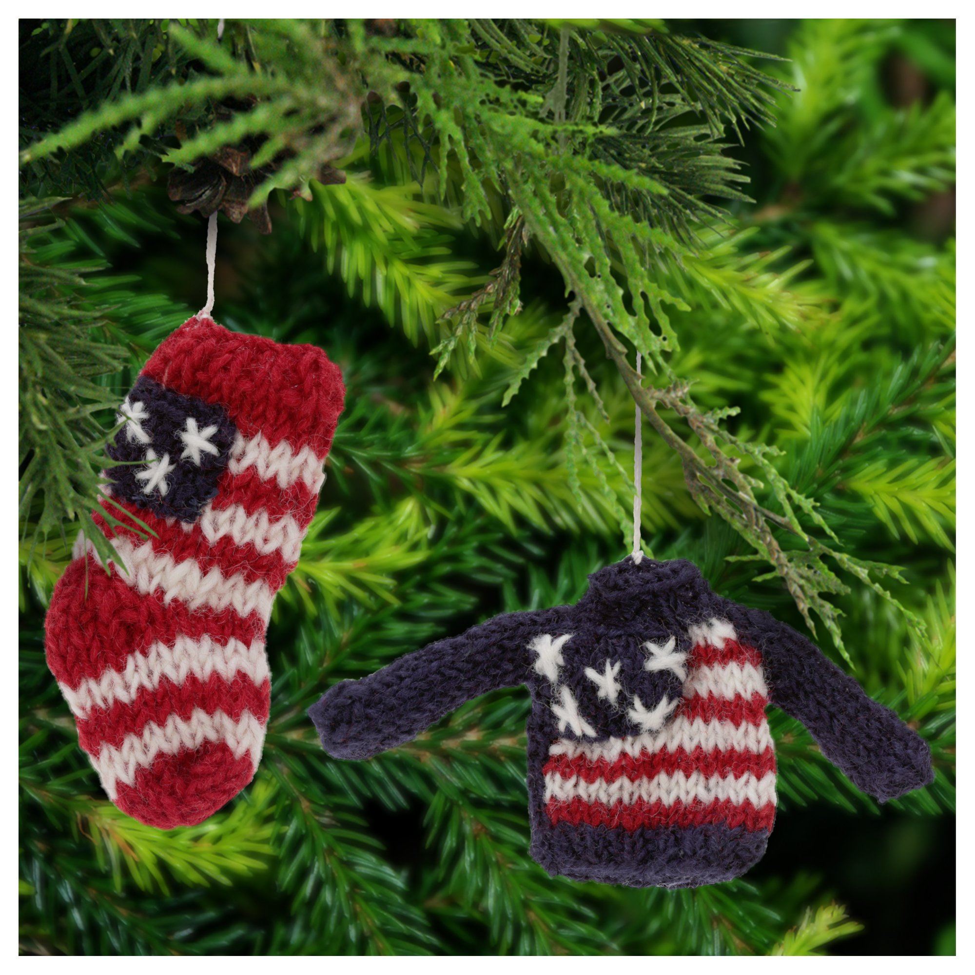 Old Glory Sweater & Stocking Ornaments - Set of 2! - Aaria Tees Aaria Tees