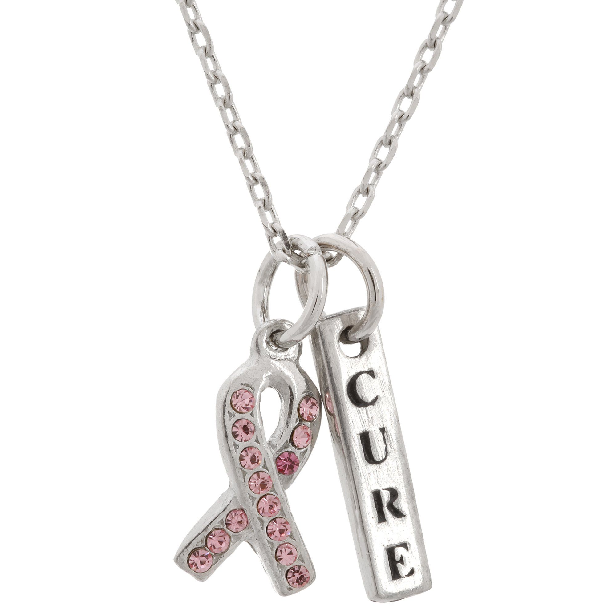 Pink Ribbon Cure Pewter Necklace - Aaria Tees Aaria Tees