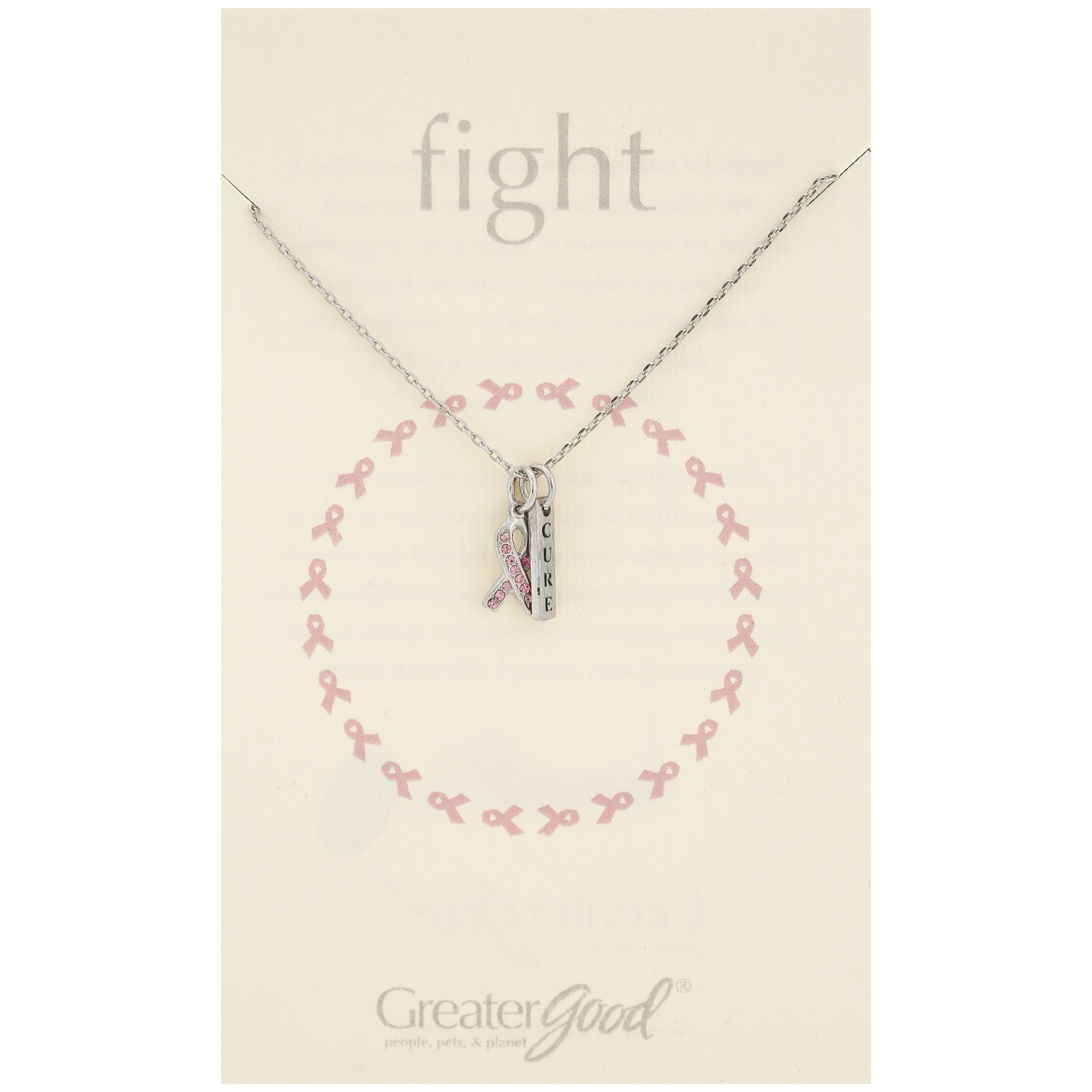 Pink Ribbon Cure Pewter Necklace - Aaria Tees Aaria Tees