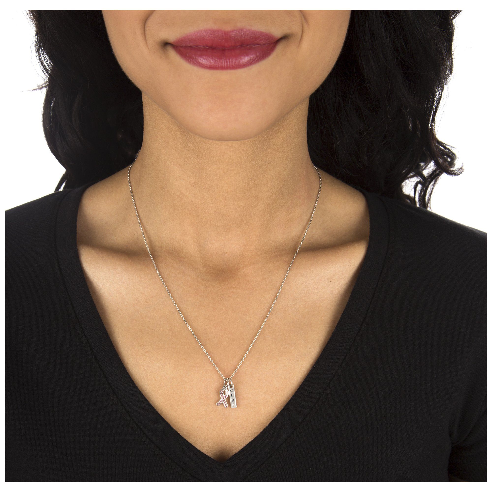 Pink Ribbon Cure Pewter Necklace - Aaria Tees Aaria Tees
