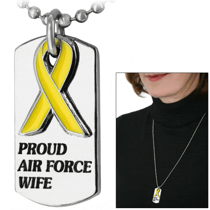 Proud Air Force Wife Yellow Ribbon Dog Tag Necklace - Aaria Tees Aaria Tees