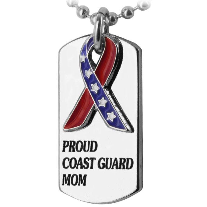 Proud Coast Guard Mom Flag Ribbon Dog Tag Necklace - Aaria Tees Aaria Tees