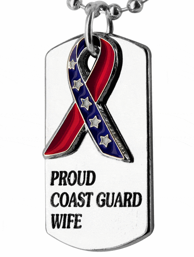 Proud Coast Guard Wife Flag Ribbon Dog Tag Necklace - Aaria Tees
