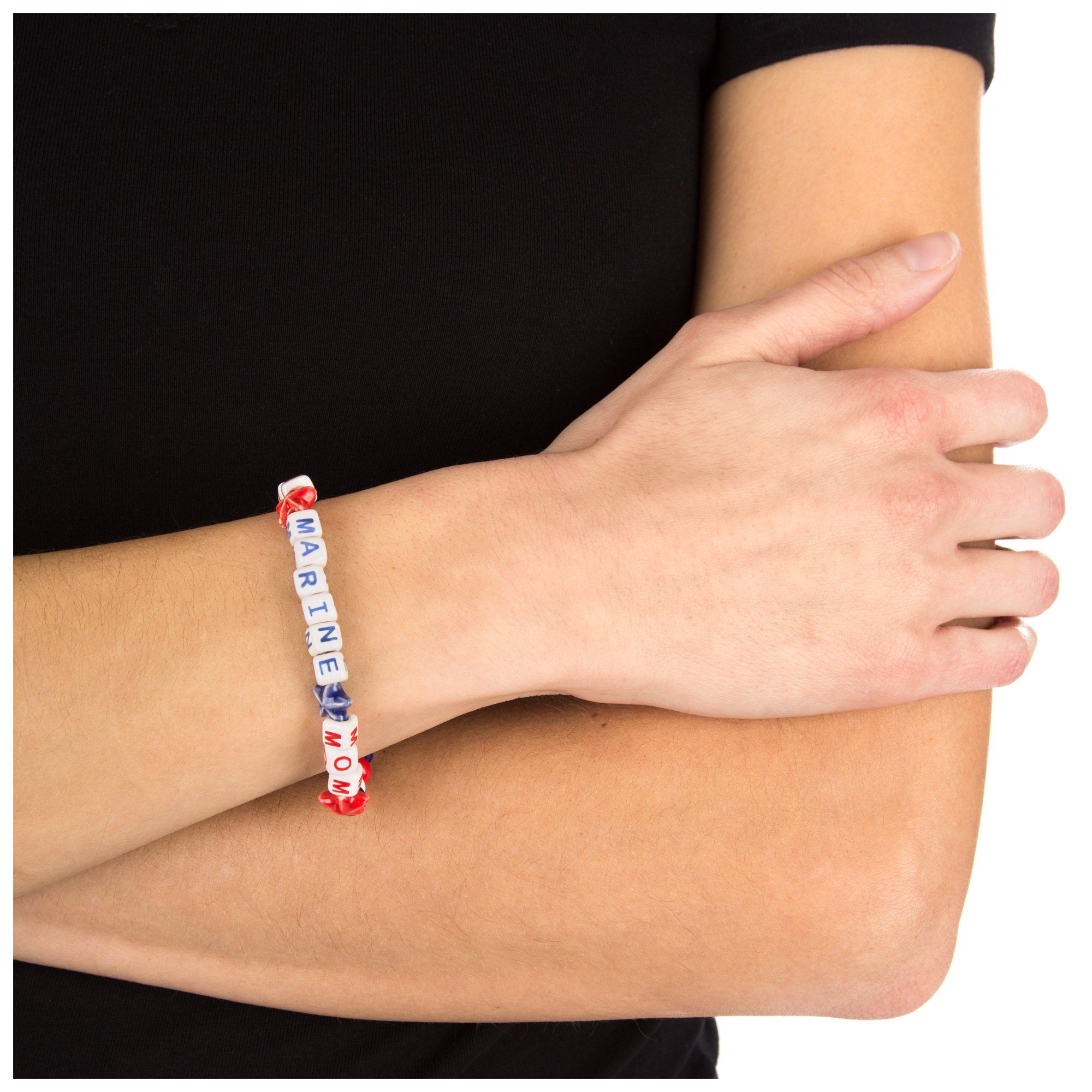 Proud Marine Mom Ceramic Bead Bracelet - Aaria Tees Aaria Tees