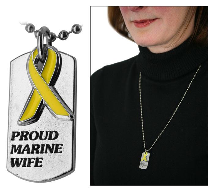 Proud Marine Wife Yellow Ribbon Dog Tag Necklace - Aaria Tees