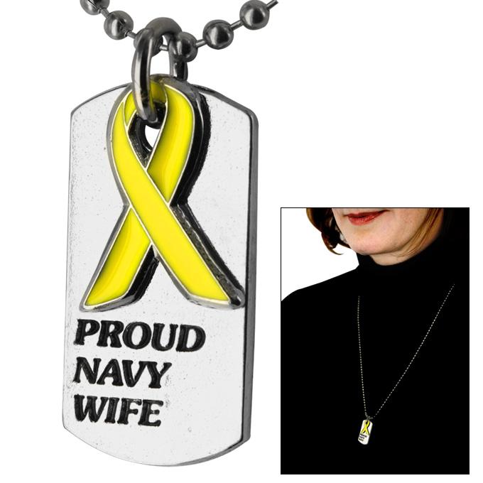 Proud Navy Wife Yellow Ribbon Dog Tag Necklace - Aaria Tees Aaria Tees