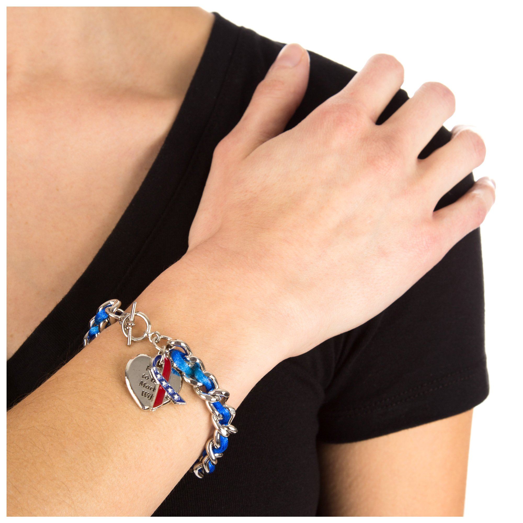 Proud to be a Marine Wife Ribbon Charm Bracelet - Aaria Tees Aaria Tees