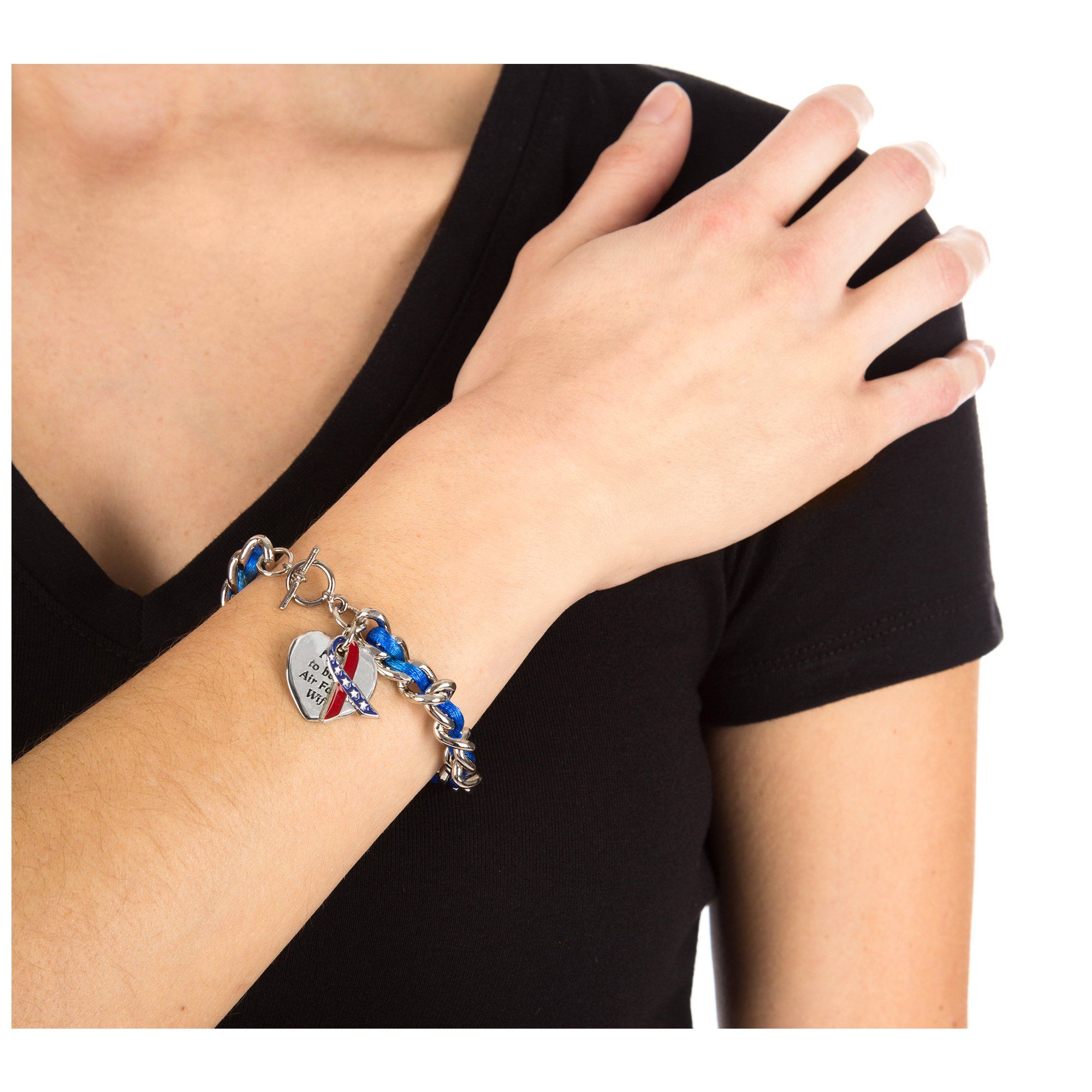Proud to be an Air Force Wife Ribbon Charm Bracelet - Aaria Tees Aaria Tees