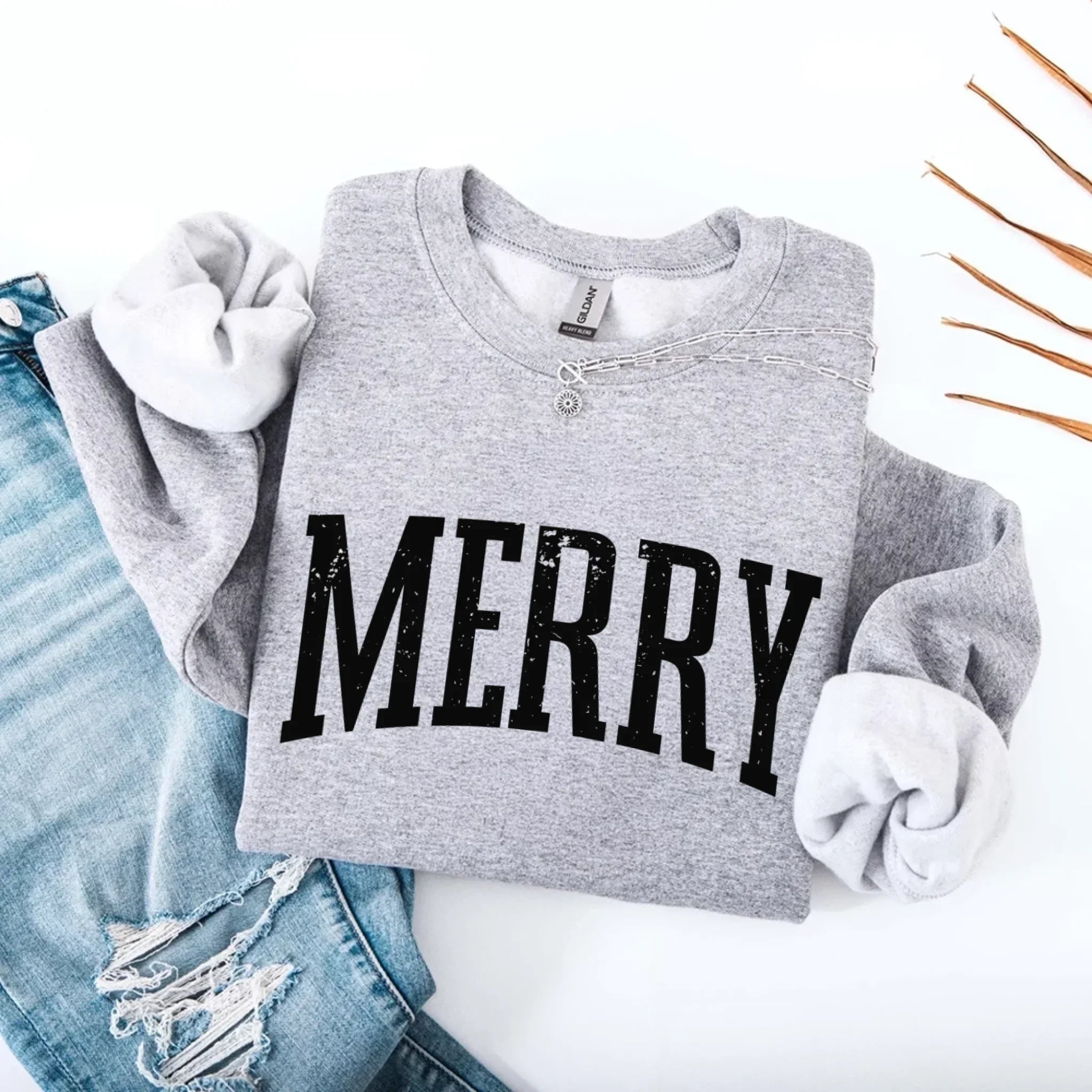 Retro Merry Christmas Sweatshirt Festive Women’s Holiday Sweater - Aaria Tees Aaria Tees
