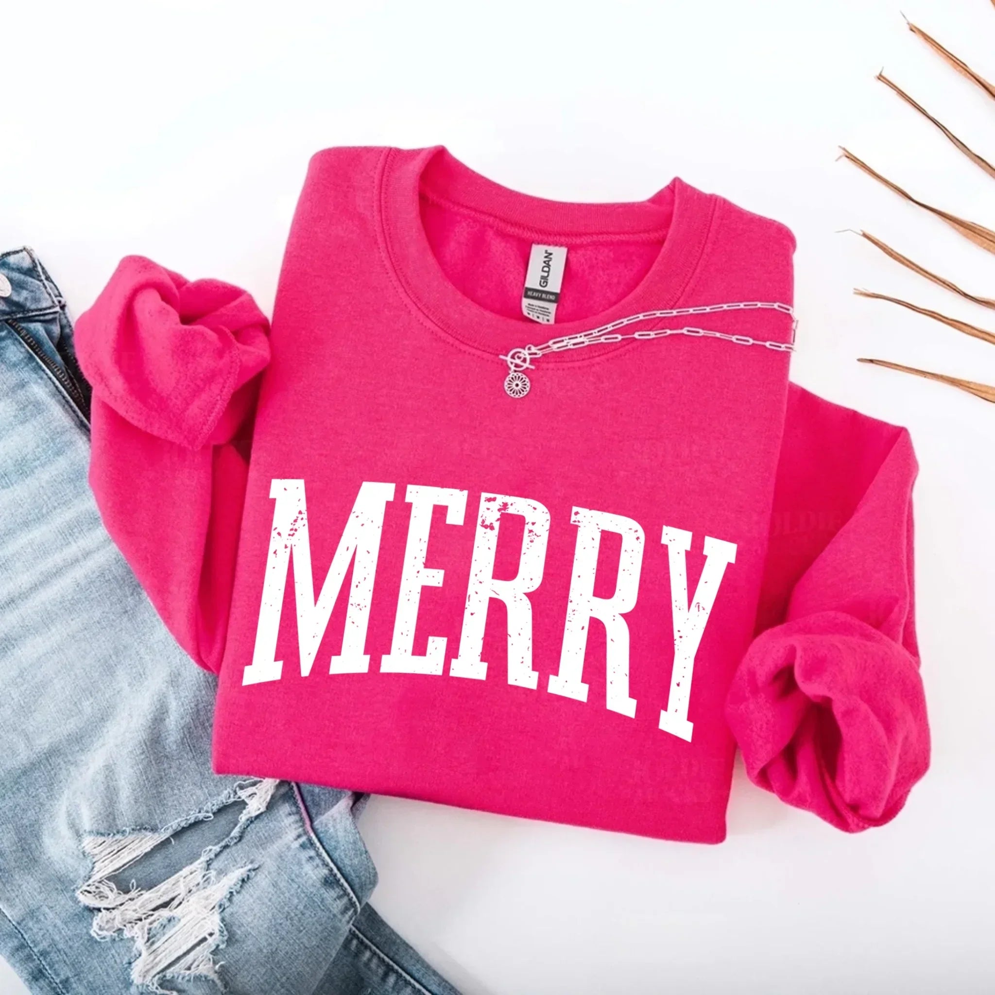 Retro Merry Christmas Sweatshirt Festive Women’s Holiday Sweater - Aaria Tees Aaria Tees