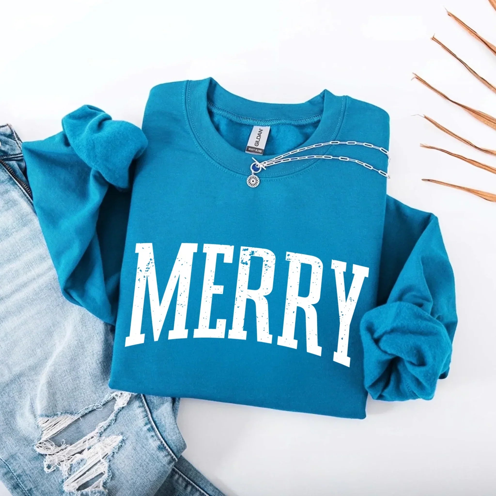 Retro Merry Christmas Sweatshirt Festive Women’s Holiday Sweater - Aaria Tees Aaria Tees