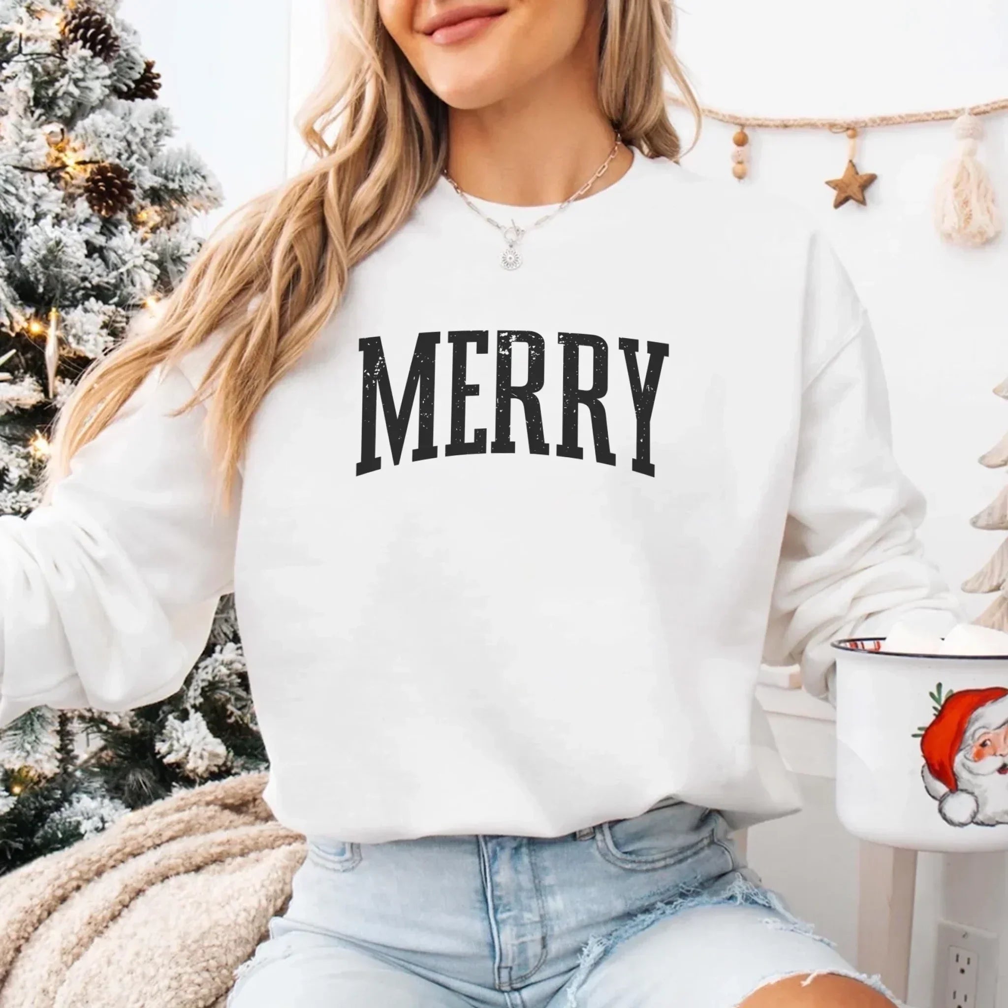 Retro Merry Christmas Sweatshirt Festive Women’s Holiday Sweater - Aaria Tees Aaria Tees