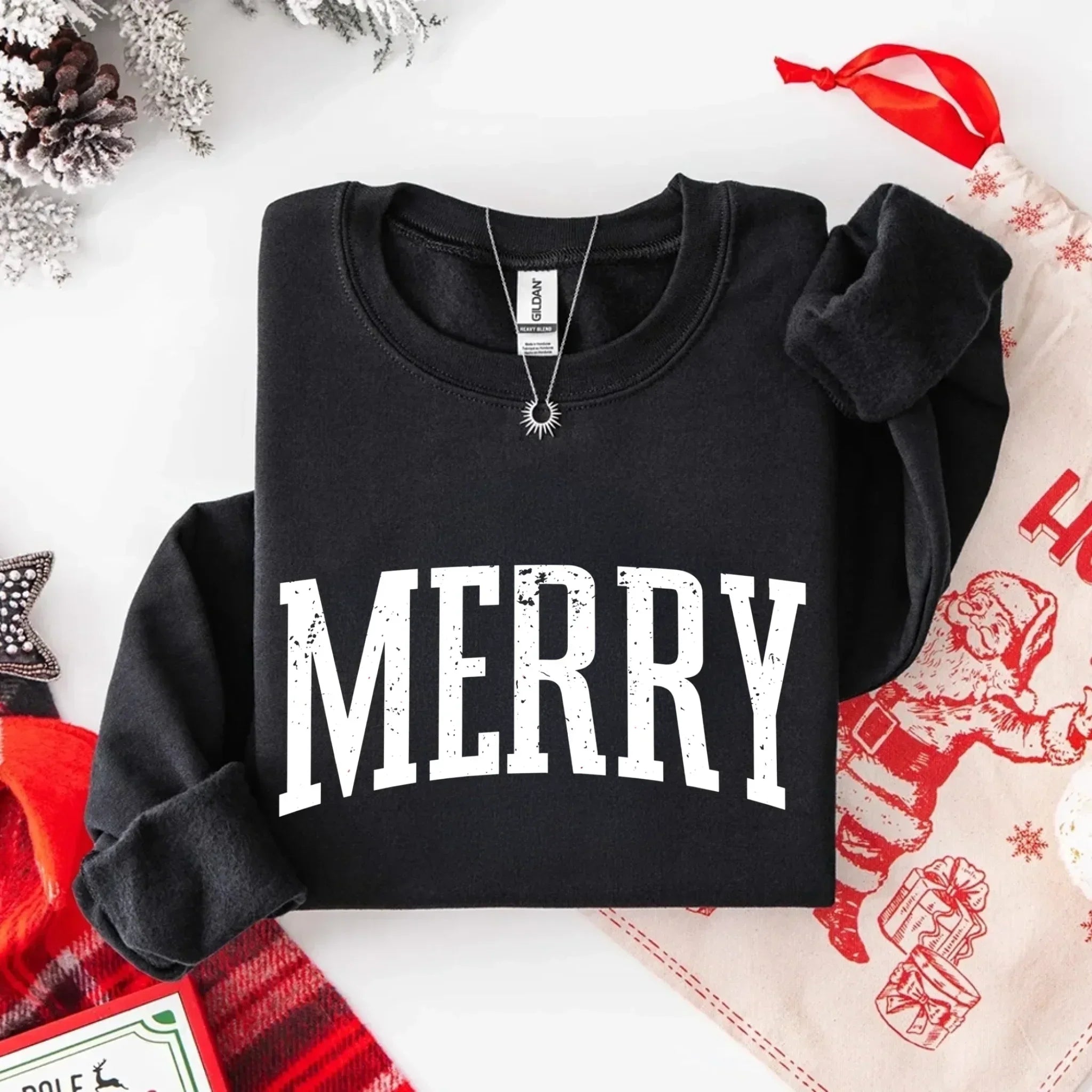 Retro Merry Christmas Sweatshirt Festive Women’s Holiday Sweater - Aaria Tees Aaria Tees