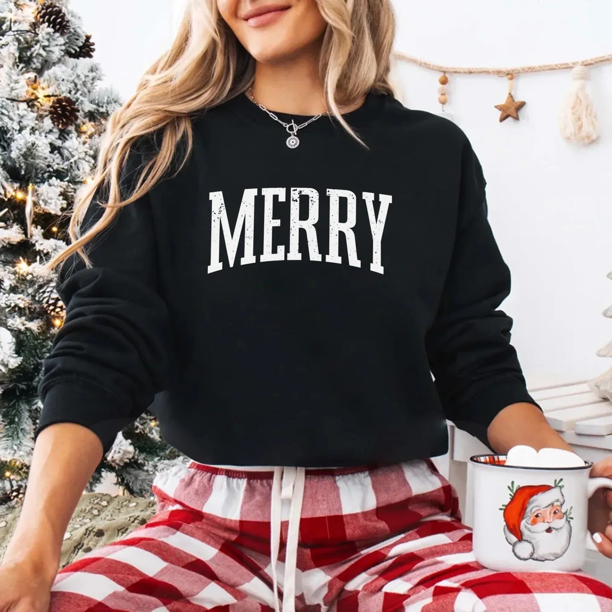 Retro Merry Christmas Sweatshirt Festive Women’s Holiday Sweater - Aaria Tees Aaria Tees