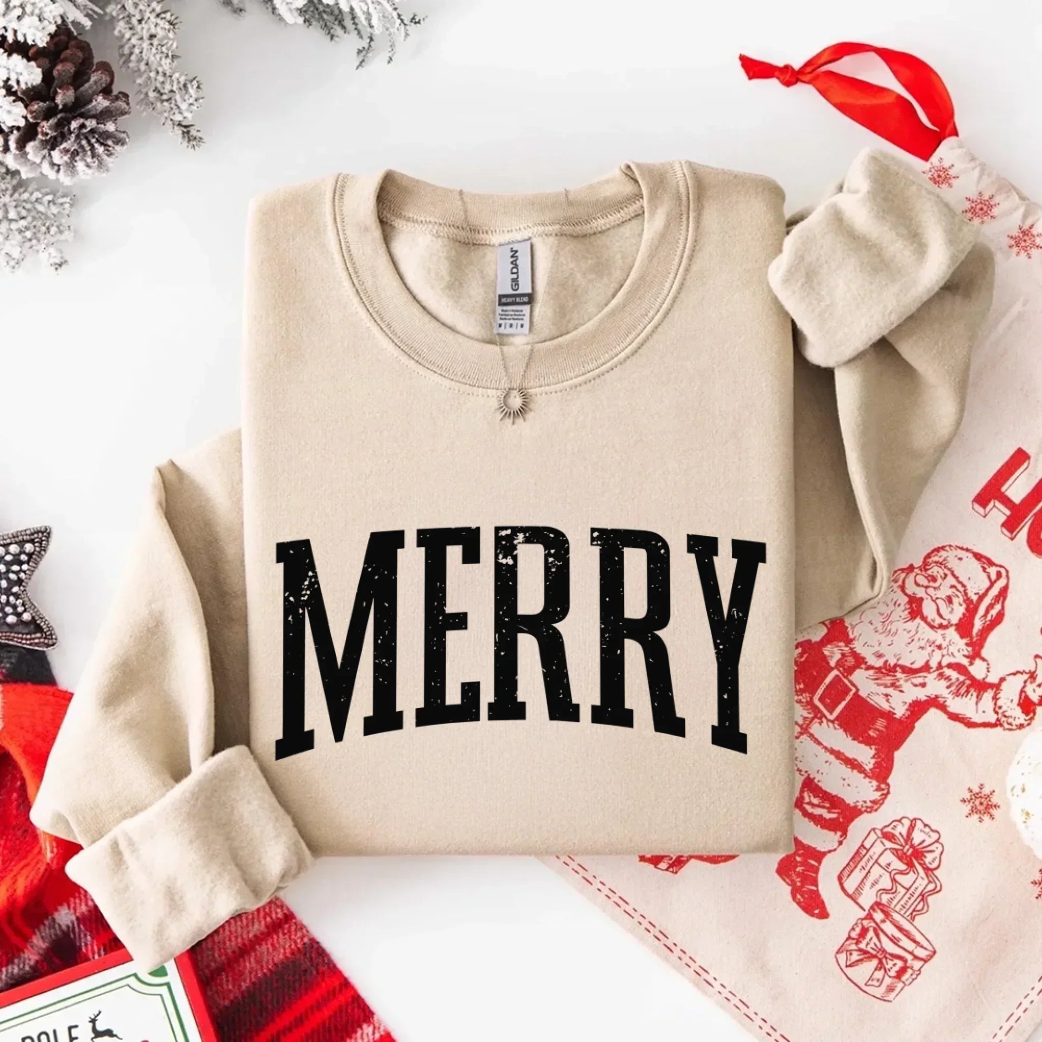 Retro Merry Christmas Sweatshirt Festive Women’s Holiday Sweater - Aaria Tees Aaria Tees