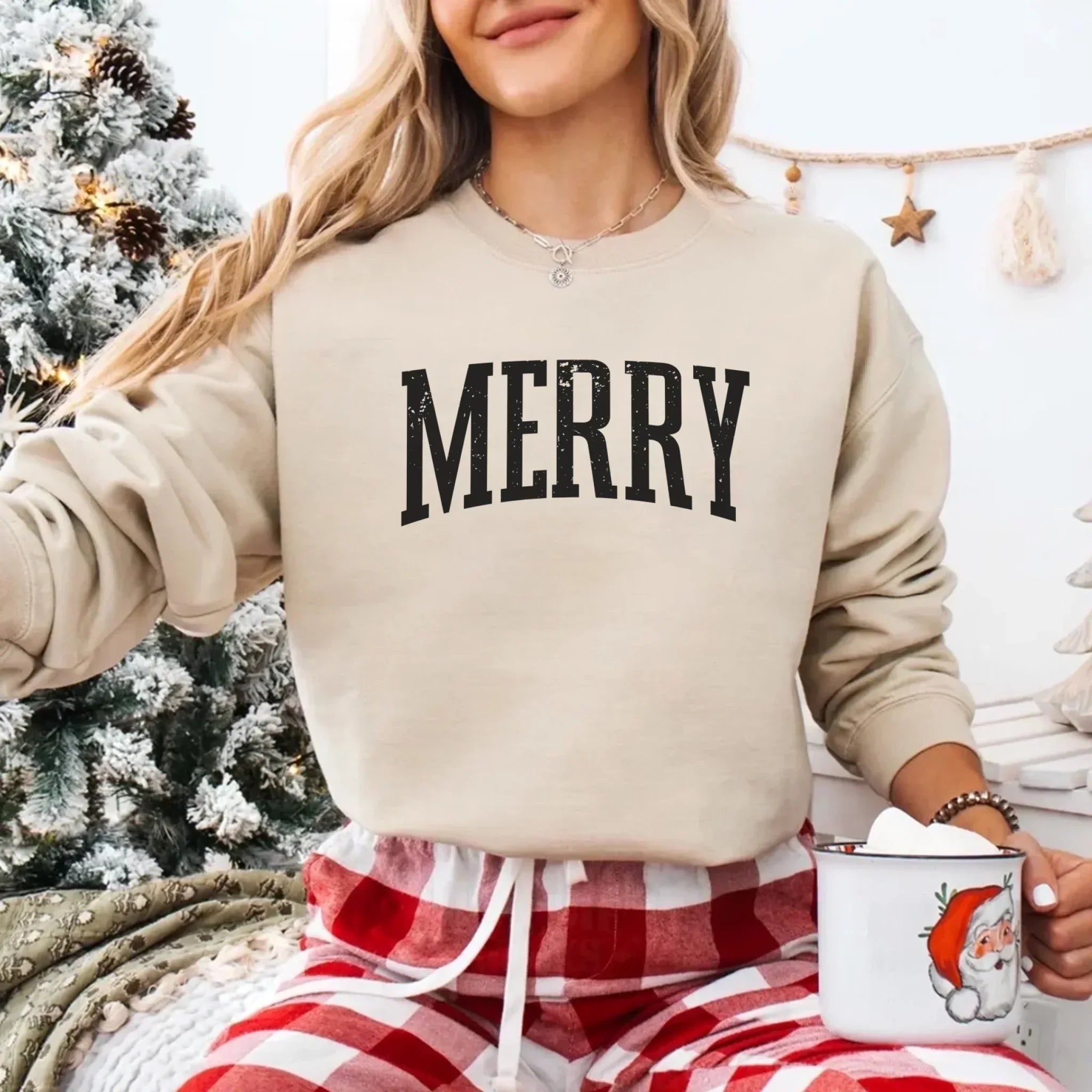 Retro Merry Christmas Sweatshirt Festive Women’s Holiday Sweater - Aaria Tees Aaria Tees