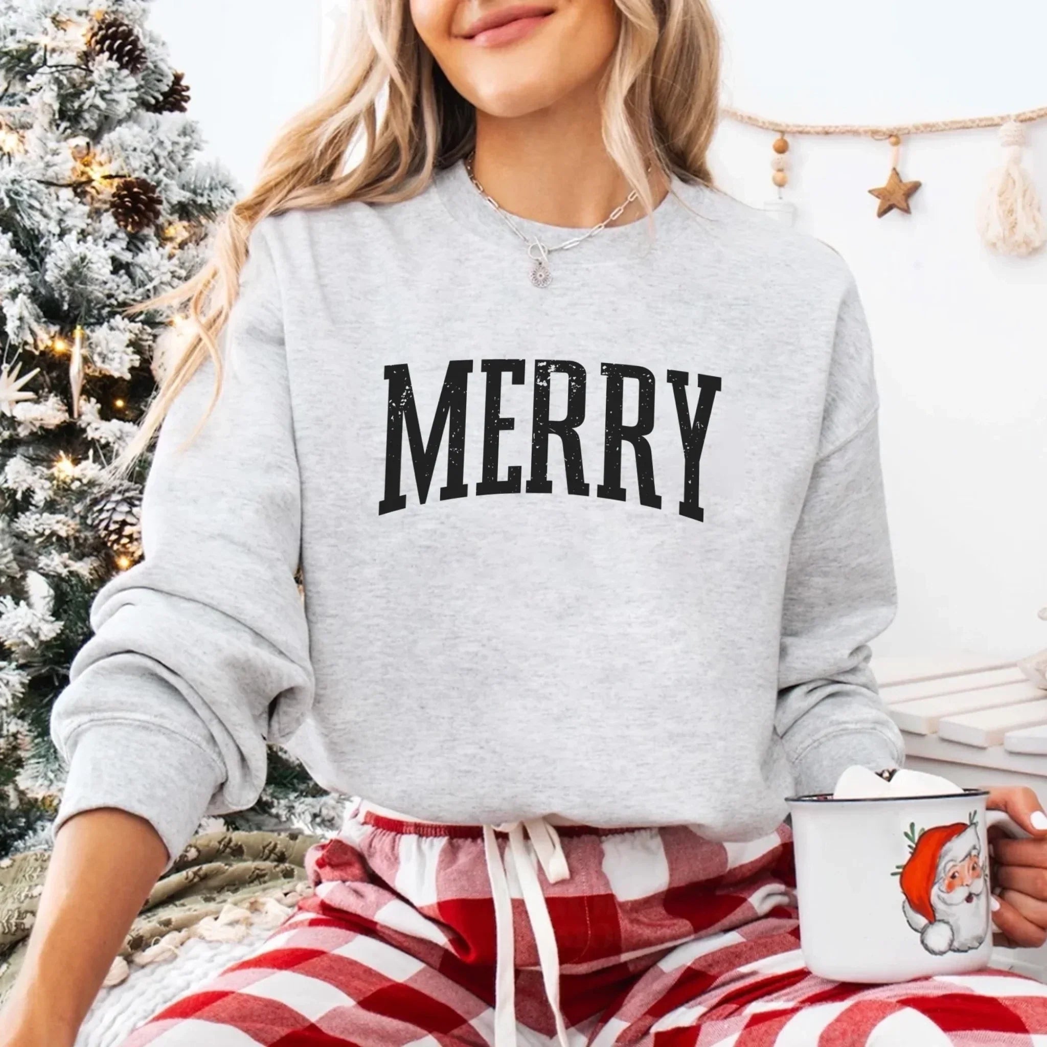 Retro Merry Christmas Sweatshirt Festive Women’s Holiday Sweater - Aaria Tees Aaria Tees