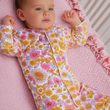 Retro Vintage Flowers Ruffle Footie Aaria Tees