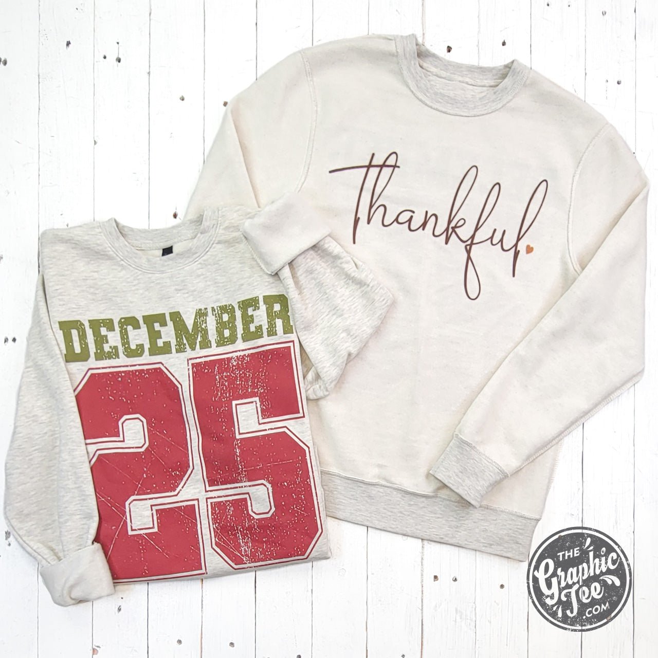 Reversible December 25 - Thankful Long Sleeve Crewneck Sweatshirt - Aaria Tees Aaria Tees