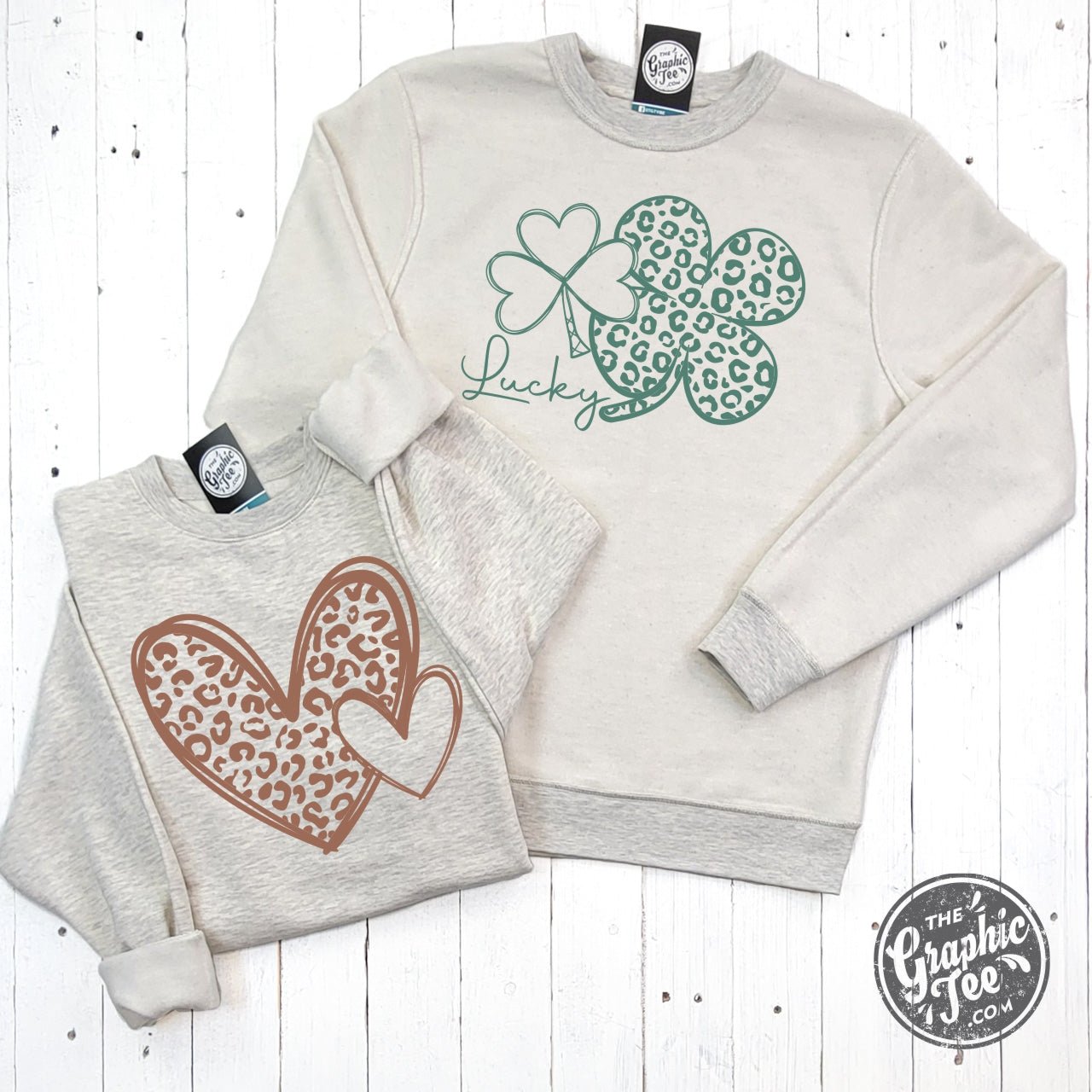 Reversible Hearts to Shamrocks Cheetah Print Crewneck Sweatshirt - Aaria Tees Aaria Tees
