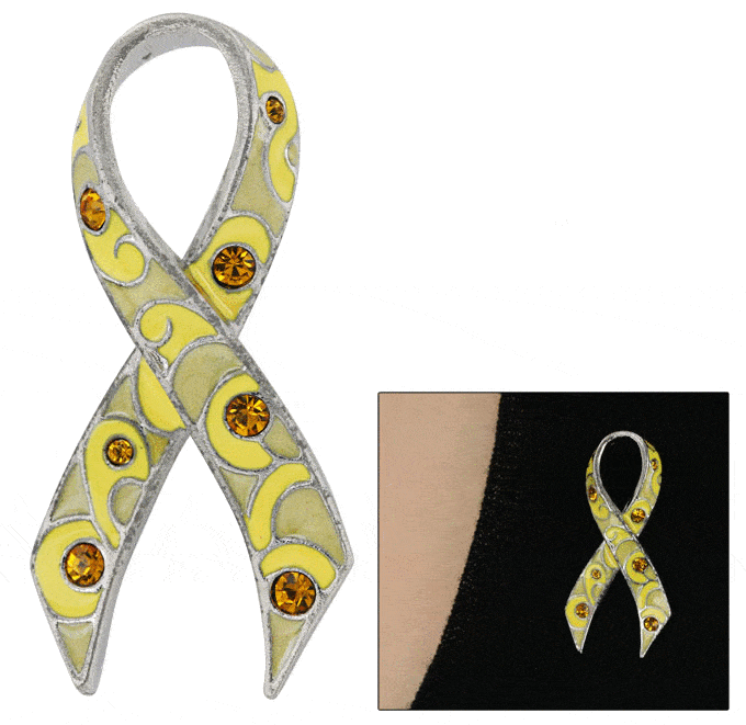 Rhinestone Flourish Yellow Ribbon Pin - Aaria Tees Aaria Tees