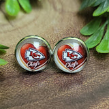 Chiefs ❤️ Heart Glass Stud Earrings Aaria Tees