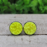 Yellow Neon Druzy Stud Earrings Aaria Tees