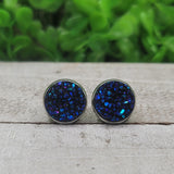 Navy Blue Glitz Druzy Stud Earrings Aaria Tees