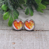 Chiefs Red Leopard Heart | 12mm Glass Stud Earrings | Hypoallergenic Aaria Tees