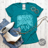 Roam Free Teal Crewneck Short Sleeve Unisex Tee - Aaria Tees Aaria Tees