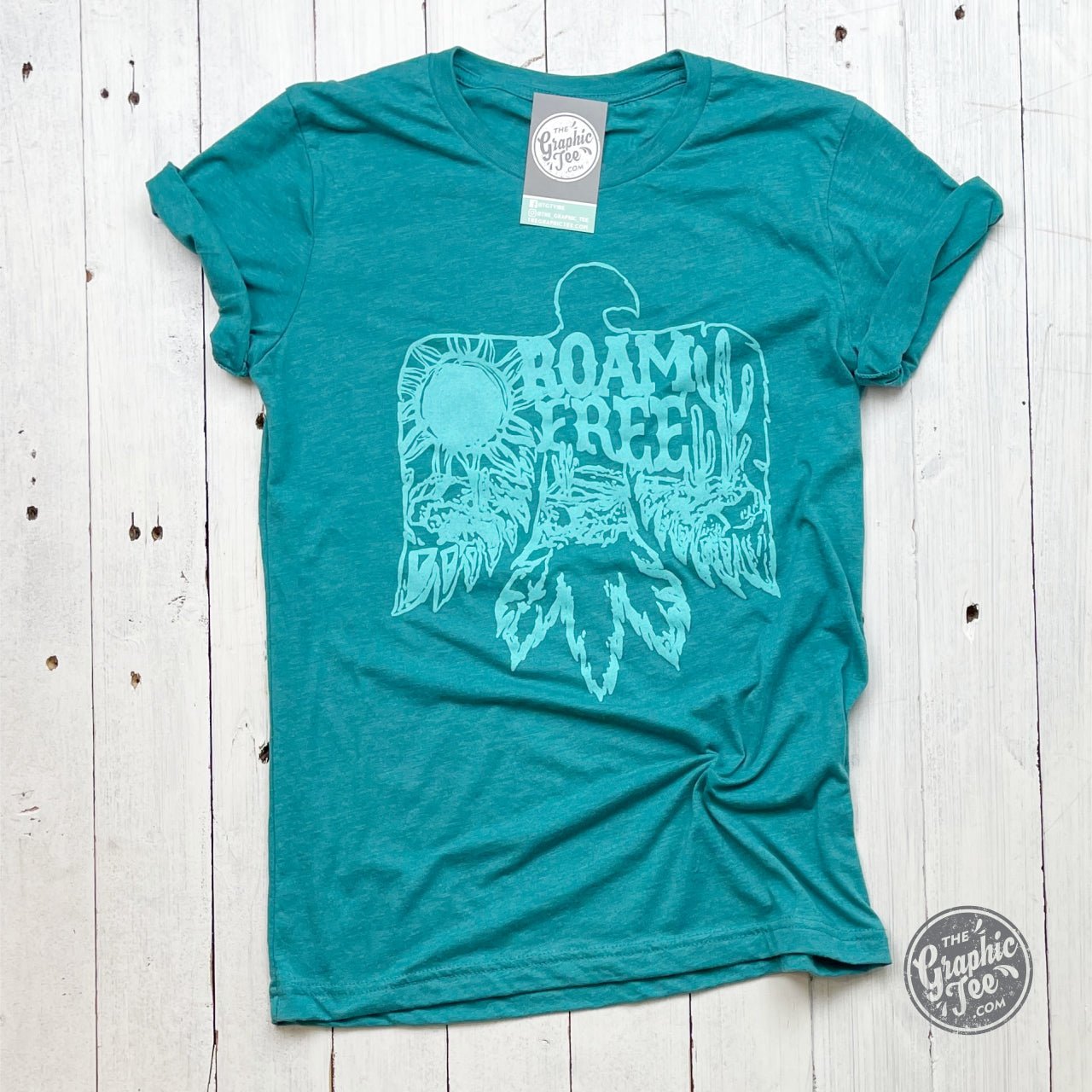 Roam Free Teal Crewneck Short Sleeve Unisex Tee - Aaria Tees Aaria Tees