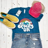 Rock On Deep Teal Short Sleeve V-Neck Tee - Aaria Tees Aaria Tees